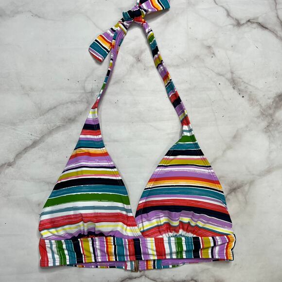 Anne Cole Painted Stripe Banded Halter Bikini Top Size D White Purple New - Picture 2 of 6